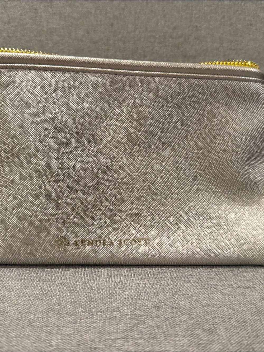 Kendra Scott Metallic Cream Cosmetic Pouch with Gold Accents